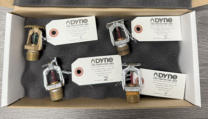 Dyne Sprinkler Heads packaged for testing